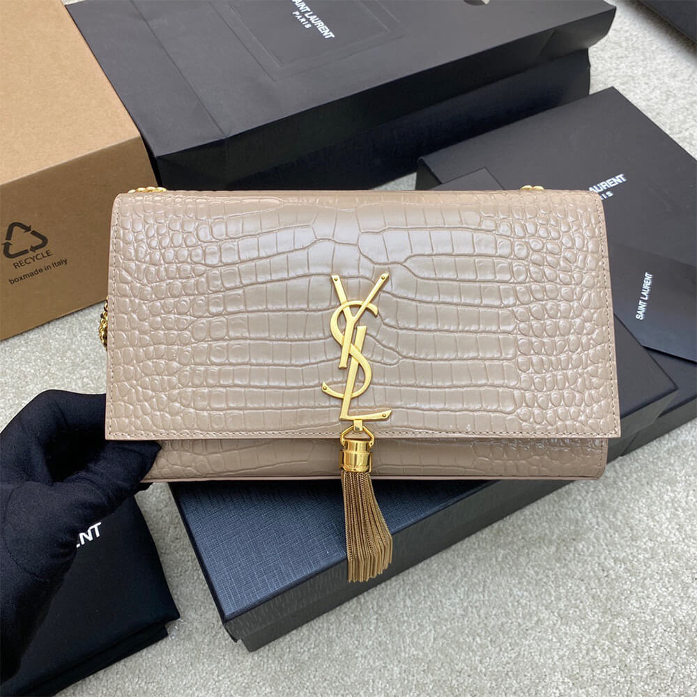 YSL kate medium tassel in crocodile-embossed leather