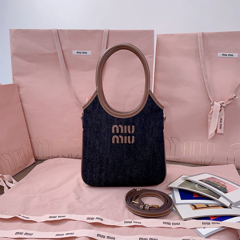MIUMIU MINI IVY canvas and leather bag(HIGH-END GRADE)
